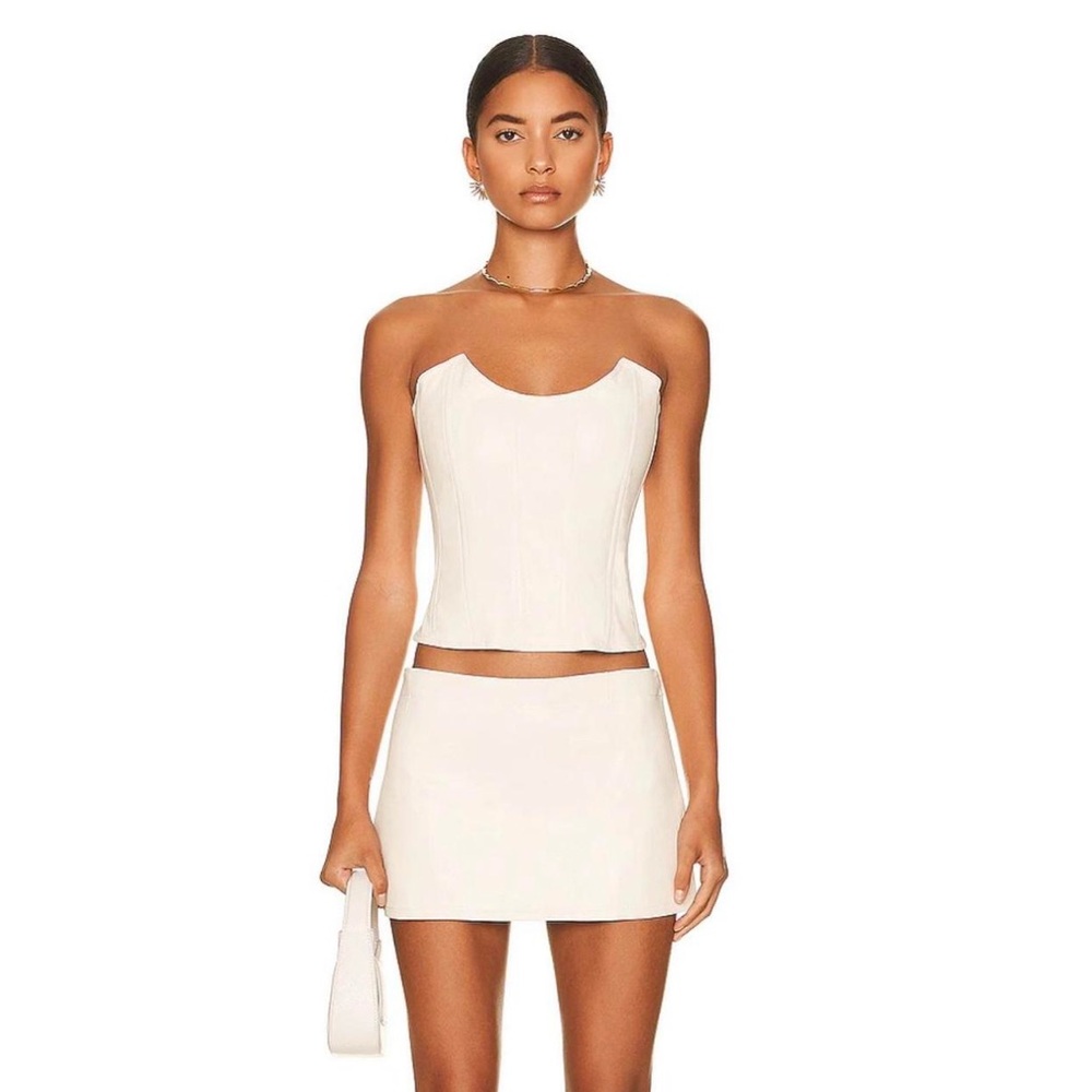 Miaou Vegan Leather Corset & Mini Skirt Set in Cream